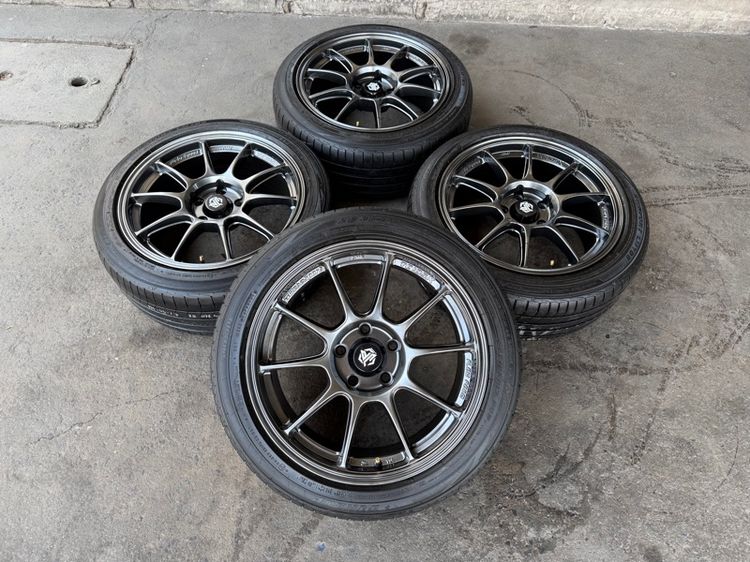 17" ล้อแม็กมือ1 ขอบ17 TC105X 5รู114 กว้าง8 ออฟ35 สีไฮเปอร์แบล็ค ล้อเบา FLOW FORMING งานJP งานสวยมากๆ พร้อมยางมือ2 DUNLOP225-45-17 ปี24