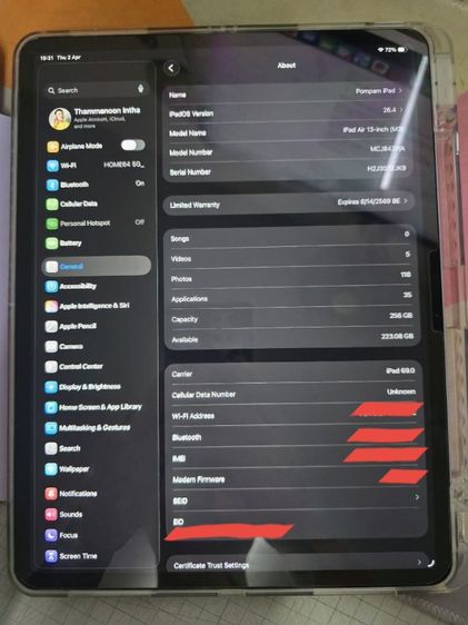 Ipad air 13นิ้ว (รุ่นล่าสุด ชิป M3) 256GB. WiFi Cellular สภาพนางฟ้า ประกันศูนย์Apple ยาวถึง ส.ค. 2569 รูปที่ 5