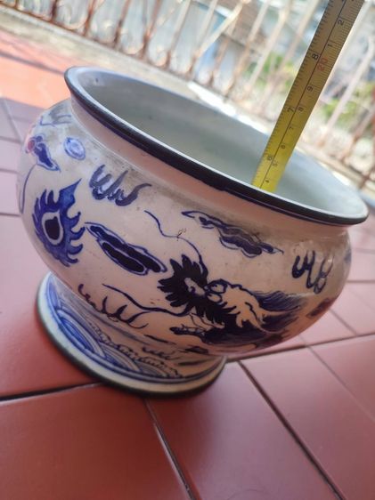 กระโถนปังเคย ลายมังกรคู่  ขนาด 7.5 นิ้ว สูง 5.5นิ้ว จับขอบทองเหลืองเก่า  รูปที่ 9