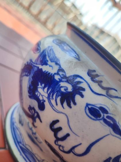 กระโถนปังเคย ลายมังกรคู่  ขนาด 7.5 นิ้ว สูง 5.5นิ้ว จับขอบทองเหลืองเก่า  รูปที่ 5