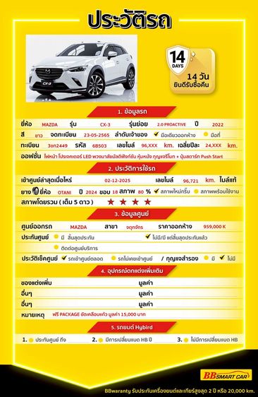 Mazda CX-3 2022 2.0 Proactive Utility-car เบนซิน ไม่ติดแก๊ส เกียร์อัตโนมัติ ขาว รูปที่ 2