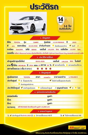 Toyota Camry 2015 2.5 HV Premium Sedan ไฮบริด ไม่ติดแก๊ส เกียร์อัตโนมัติ ขาว รูปที่ 2