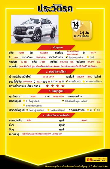 Ford Ranger 2018 2.0 Bi-Turbo Hi-Rider Wildtrak Pickup ดีเซล ไม่ติดแก๊ส เกียร์อัตโนมัติ ขาว รูปที่ 2