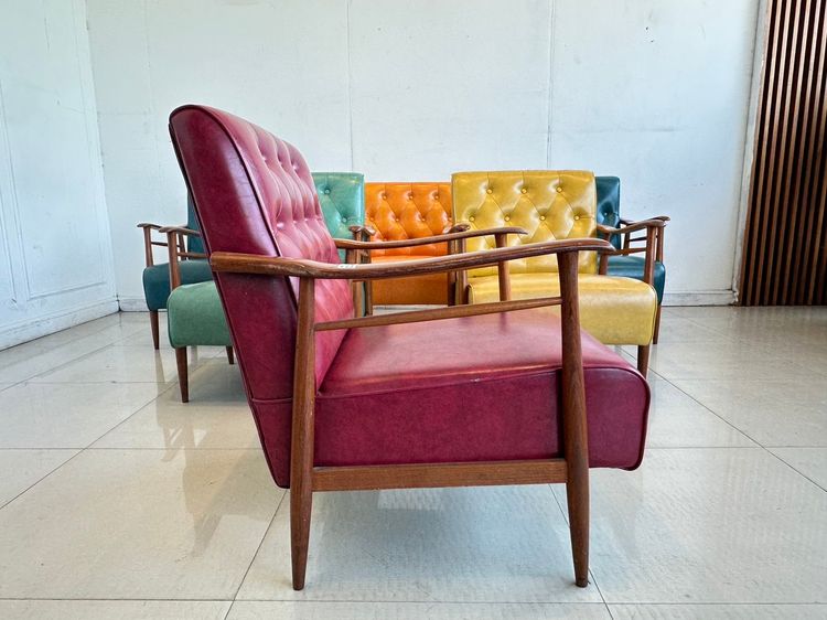 เก้าอี้อาร์มแชร์ สไตล์วินเทจ เบาะหนัง PU คละสี  รูปที่ 8