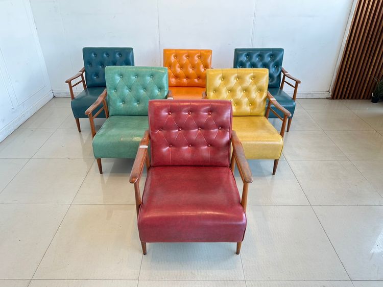 เก้าอี้อาร์มแชร์ สไตล์วินเทจ เบาะหนัง PU คละสี  รูปที่ 2