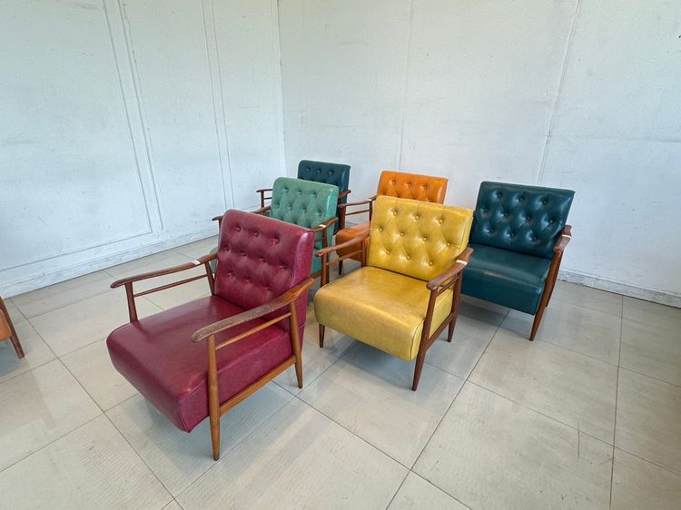 เก้าอี้อาร์มแชร์ สไตล์วินเทจ เบาะหนัง PU คละสี  รูปที่ 3