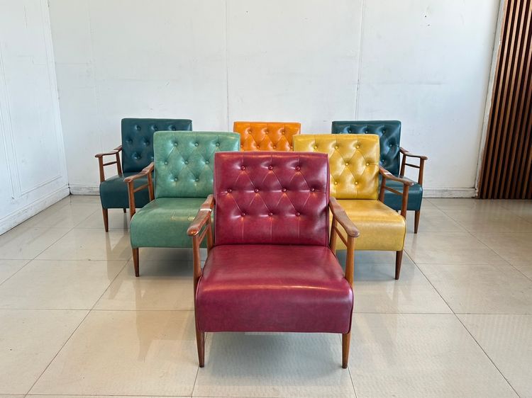 เก้าอี้นวม/เก้าอี้มีที่เท้าแขน หนังเทียม อื่นๆ เก้าอี้อาร์มแชร์ สไตล์วินเทจ เบาะหนัง PU คละสี 