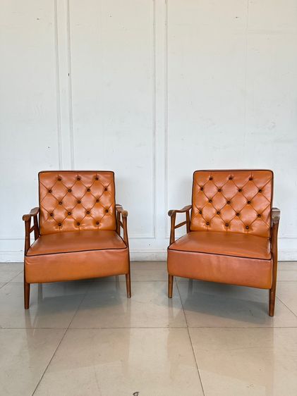 เก้าอี้อาร์มแชร์ สไตล์วินเทจ เบาะหนัง PU สีส้ม