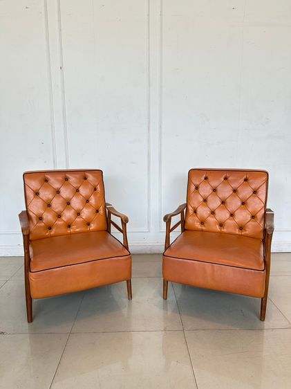 เก้าอี้อาร์มแชร์ สไตล์วินเทจ เบาะหนัง PU สีส้ม รูปที่ 2