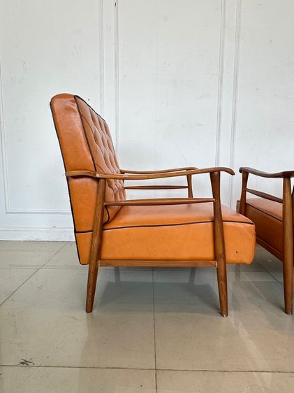 เก้าอี้อาร์มแชร์ สไตล์วินเทจ เบาะหนัง PU สีส้ม รูปที่ 5