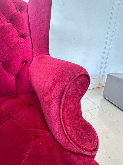 เก้าอี้อาร์มแชร์ สไตล์วินเทจ เบาะผ้ากำมะหยี่สีชมพู พิงหลังดึงดุม  รูปที่ 7