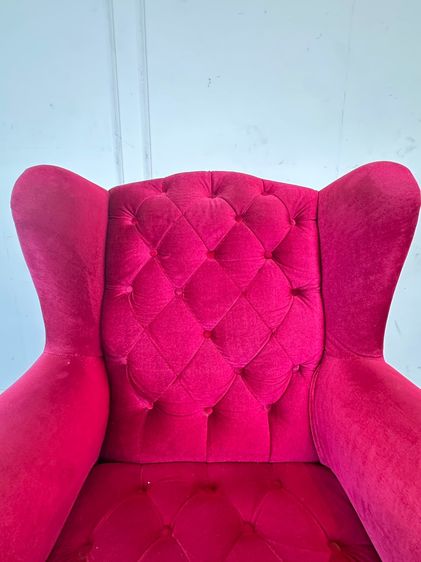 เก้าอี้อาร์มแชร์ สไตล์วินเทจ เบาะผ้ากำมะหยี่สีชมพู พิงหลังดึงดุม  รูปที่ 6