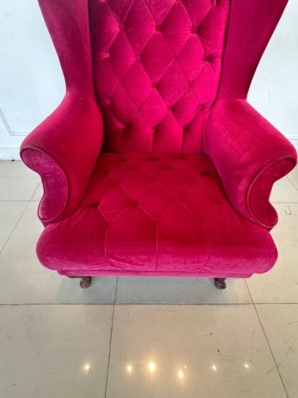 เก้าอี้อาร์มแชร์ สไตล์วินเทจ เบาะผ้ากำมะหยี่สีชมพู พิงหลังดึงดุม  รูปที่ 8