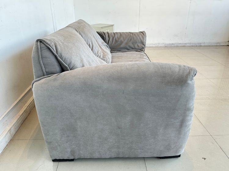 โซฟา 2 ที่นั่ง เบาะผ้ากำมะหยี่สีเทา โครงขาไม้จริง  รูปที่ 7