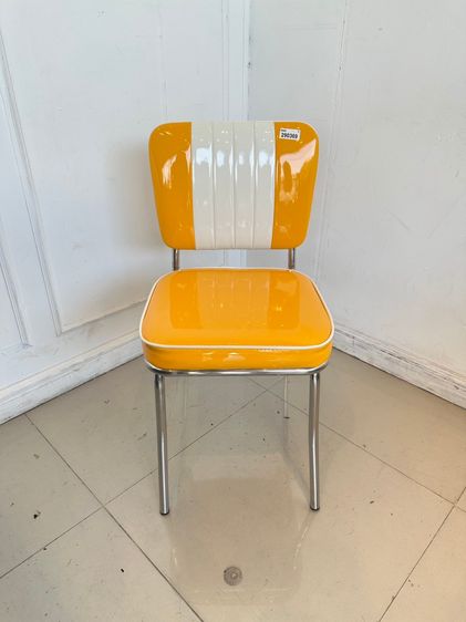 เก้าอี้ เบาะหนัง PU สีเหลือง พิงหลังสีขาว-เหลือง โครงขาเหล็ก รูปที่ 2