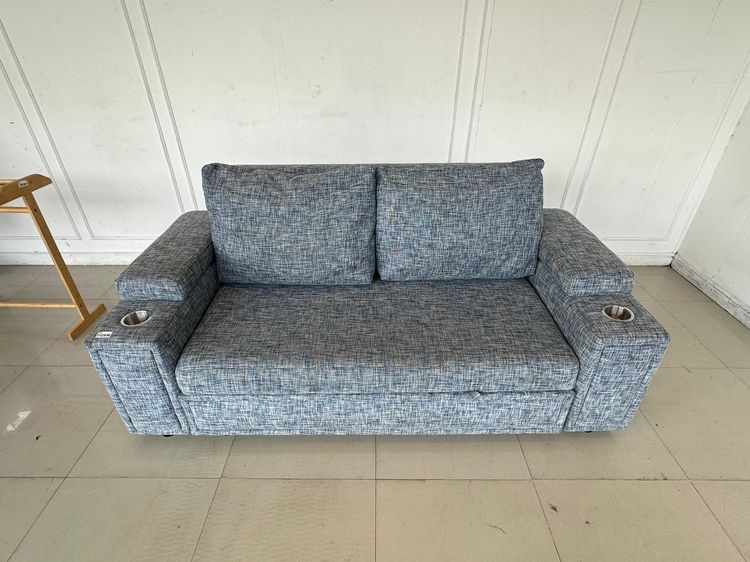โซฟาเบด เบาะผ้าสีน้ำเงิน พักแขนมีช่องใส่ของ รูปที่ 5