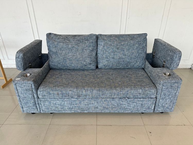 โซฟาเบด เบาะผ้าสีน้ำเงิน พักแขนมีช่องใส่ของ รูปที่ 8