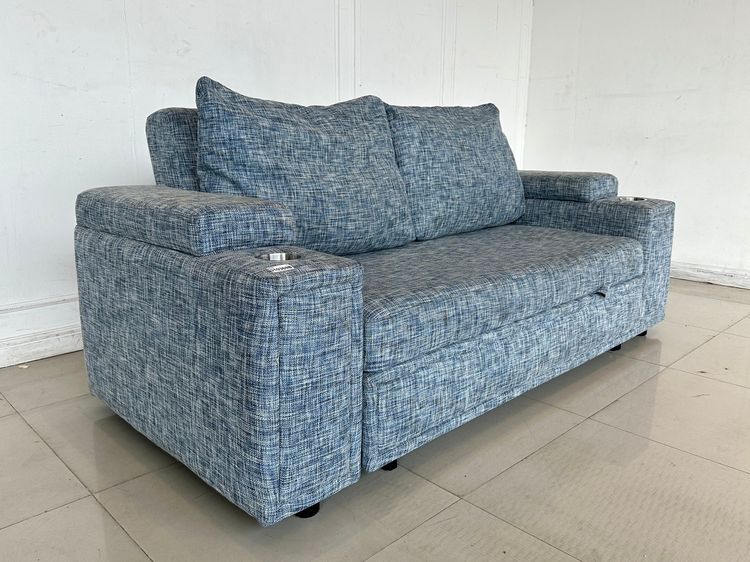 โซฟาเบด เบาะผ้าสีน้ำเงิน พักแขนมีช่องใส่ของ รูปที่ 2