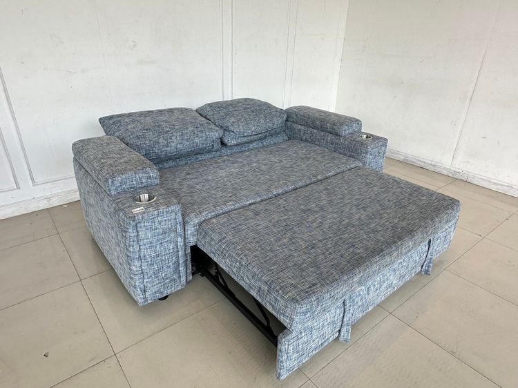 โซฟาเบด เบาะผ้าสีน้ำเงิน พักแขนมีช่องใส่ของ รูปที่ 15