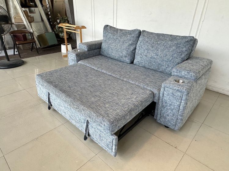 โซฟาเบด เบาะผ้าสีน้ำเงิน พักแขนมีช่องใส่ของ รูปที่ 13