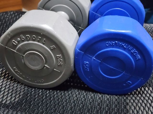 ดัมเบลล์ dumbbell ข้างละ 5 กิโลกรัม kilograms สีเทา น้ำเงิน grey blue รูปที่ 2