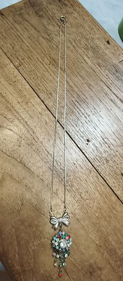 สร้อยเงินพร้อมจี้เข็มกลัดเงินแท้ประดับพลอยสี งานเก่า ความยาวทบแล้ววัดรวมจี้ประมาณ 26-27 cm รูปที่ 6