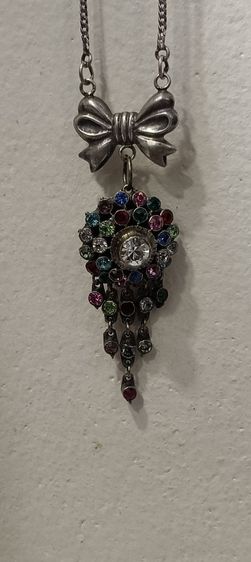 สร้อยเงินพร้อมจี้เข็มกลัดเงินแท้ประดับพลอยสี งานเก่า ความยาวทบแล้ววัดรวมจี้ประมาณ 26-27 cm รูปที่ 7