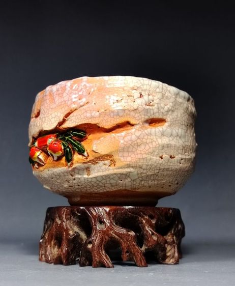 ถ้วยมัทฉะลายปูเครื่องปั้นดินเผา Rakuzan รูปที่ 2