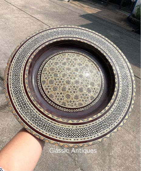 ถาดไม้ฝั่งมุกโบราณ ใบใหญ่