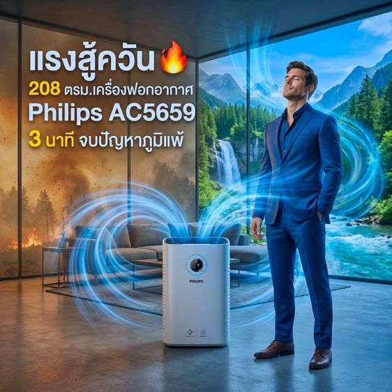 แรงสู้ควัน🔥208 ตรม. เครื่องฟอกอากาศ Philips AC5659 3 นาที จบปัญหาภูมิแพ้