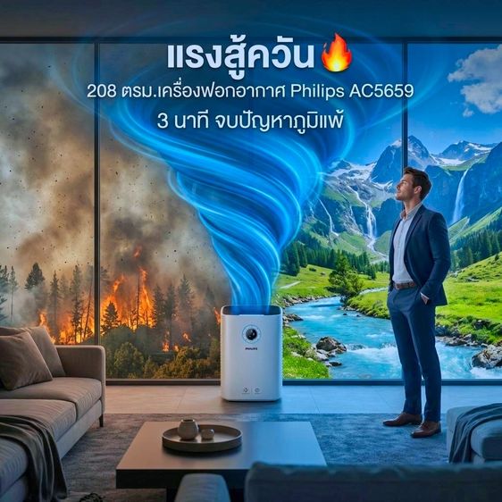 แรงสู้ควัน🔥208 ตรม. เครื่องฟอกอากาศ Philips AC5659 3 นาที จบปัญหาภูมิแพ้