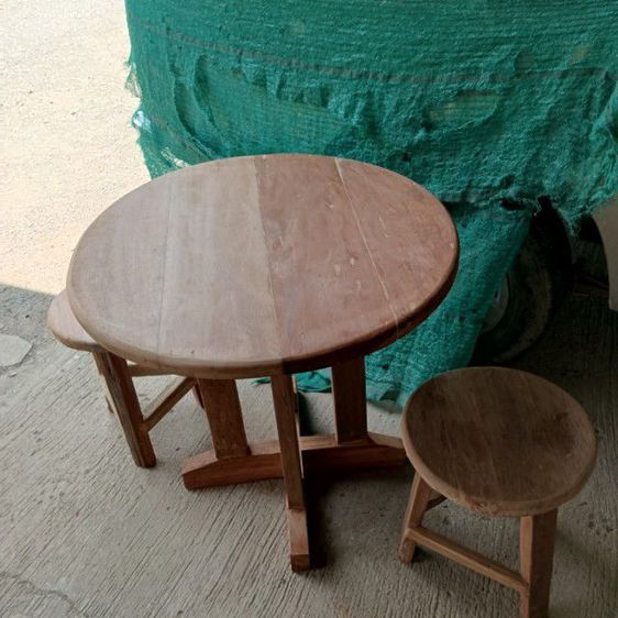 ชุดโต๊ะเก้าอี้กลม ทำจากไม้เนื้อแข็ง งานไม้เก่าประกอบใหม่ ท๊อปหน่30มิล รูปที่ 14