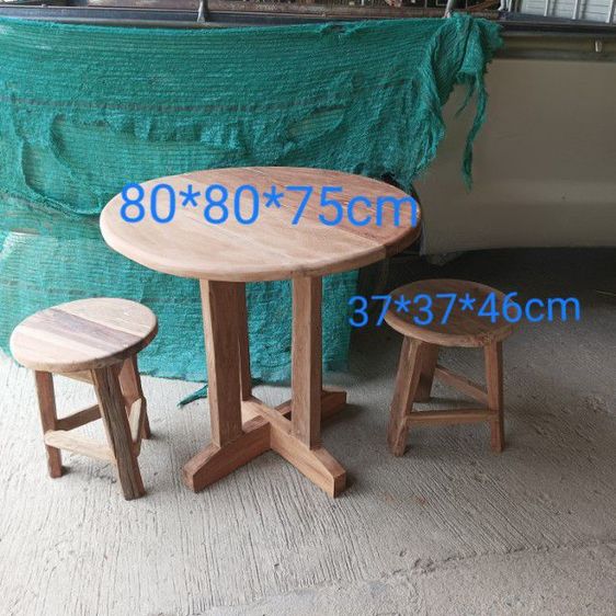ชุดโต๊ะเก้าอี้กลม ทำจากไม้เนื้อแข็ง งานไม้เก่าประกอบใหม่ ท๊อปหน่30มิล รูปที่ 3