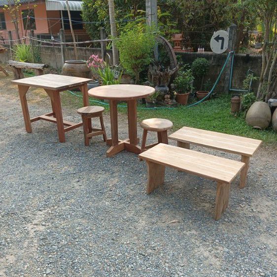 ชุดโต๊ะเก้าอี้กลม ทำจากไม้เนื้อแข็ง งานไม้เก่าประกอบใหม่ ท๊อปหน่30มิล รูปที่ 2