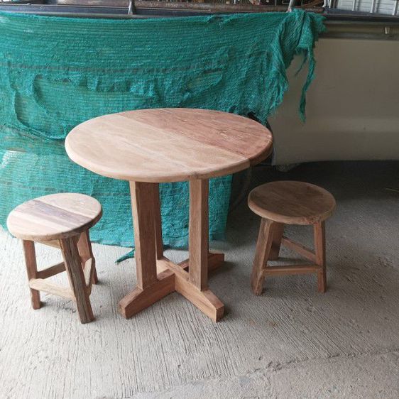 ชุดโต๊ะเก้าอี้กลม ทำจากไม้เนื้อแข็ง งานไม้เก่าประกอบใหม่ ท๊อปหน่30มิล รูปที่ 11