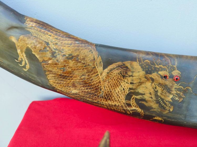 เขาควายแกะสลักมังกรพันรอบ     งานโชว์   งานฝีมือ   สภาพสวย รูปที่ 10