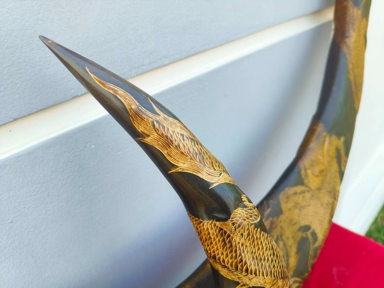 เขาควายแกะสลักมังกรพันรอบ     งานโชว์   งานฝีมือ   สภาพสวย รูปที่ 5