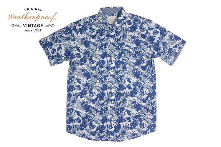 เสื้อฮาวาย Weatherproof ลายใบไม้-พื้นขาว (M 44)