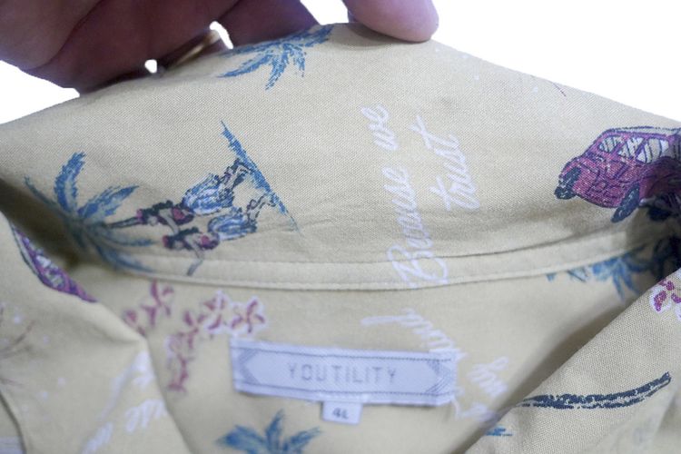 เสื้อฮาวาย Youtility ลายรถ-ต้นมะพร้าว-พื้นเหลือง (L 44) รูปที่ 2