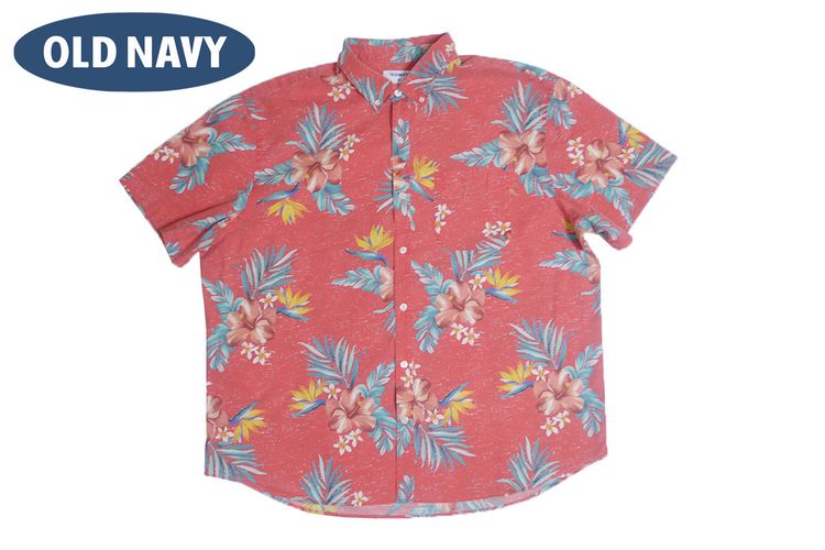 เสื้อฮาวาย Old Navy ลายดอก-พื้นแดง (XXL 53)