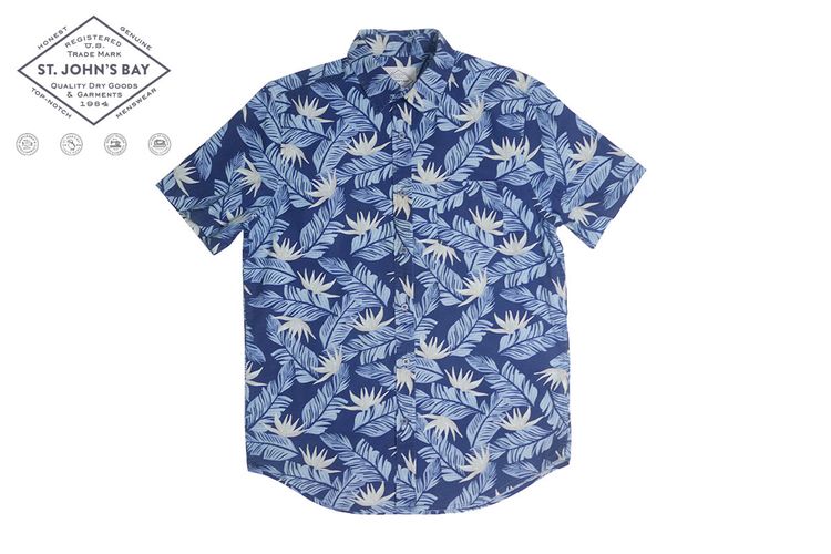 เสื้อฮาวาย St. John's Bay ลายใบไม้-พื้นกรมท่า (M 45)