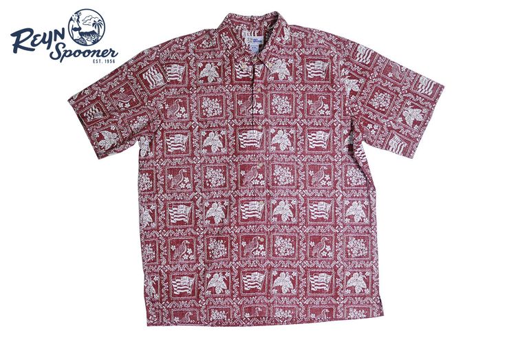เสื้อฮาวาย Reyn Spooner ลายดอก-พื้นเลือดหมู (XXL 54)