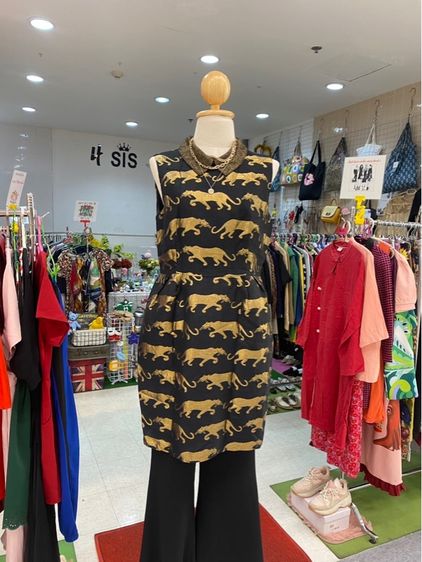 ไม่มีแขน ดำ M เดรส | จั๊มสูท อื่นๆ ชุดเดรสคลุมเข่า ลายเสื้อ จากัวร์