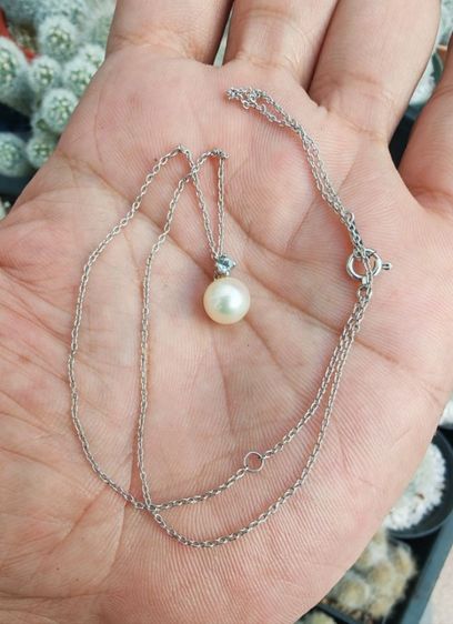 สร้อยคอและจี้ สร้อยคอพร้อมจี้มุกทองคำแท้ 18k White Gold Japan​ สวยมาก​ ถูกที่สุดในโลกครับ