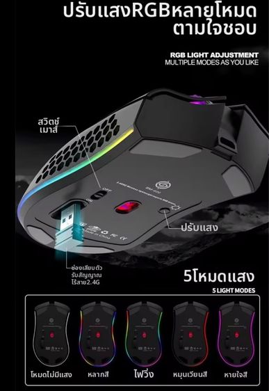 เมาส์ไร้สาย LED ชาร์จได้