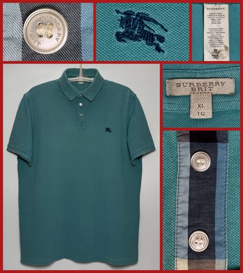 เขียว XL แขนสั้น ⚠️ผลิตในยุโรป‼️เสื้อโปโล BURBERRY ของแท้ รุ่น BRIT รุ่นแพงรุ่นใหม่ทันสมัย