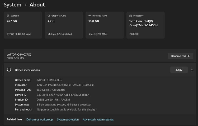Acer Aspire 7 (A715-76G) RAM 16GB + การ์ดจอ RTX สเปกแรง ทํางาน ตัดต่อ เล่นเกมสบาย รูปที่ 10