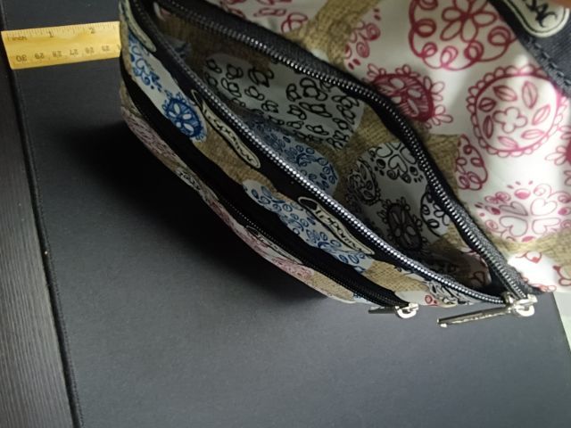 กระเป๋า LeSportsac 3-Zip Cosmetic Crossbody ลายหัวใจพาสเทล (ของแท้ มือสอง) รูปที่ 5