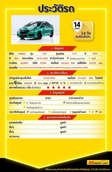 Honda City 2015 1.5 S Sedan เบนซิน ไม่ติดแก๊ส เกียร์อัตโนมัติ เขียว รูปที่ 2