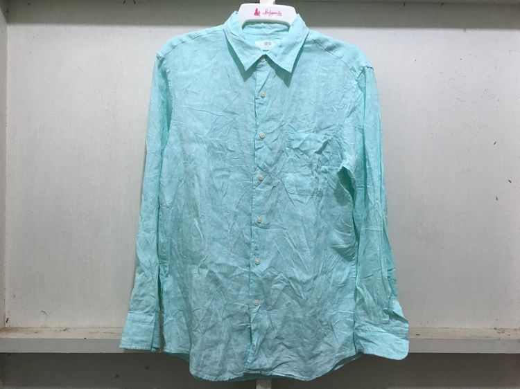 M เสื้อเชิ้ต ผ้าลินิน  แบรนด์ UNIQLO สีเขียวพาสเทล